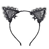 Siyah Kedi Dantel Taç + Eldiven Seti – Parti, Dans ve Kostüm Kombini