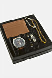Kayışlı Kol Saati Tesbih Bileklik ve Cüzdan Kutulu Set