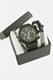 Kayışlı Erkek Kol Saati ve Kutulu Bileklik Kombini