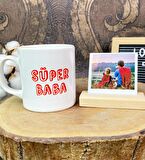 Süper Baba Tasarımlı Kupa Ve Ahşap Fotoğraf Tutucu Set