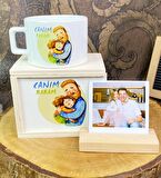 Canım Babam Tasarımlı Kutulu Kupa Ve Ahşap Fotoğraf Tutucu Set