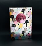 Metal Kapaklı Sevimli Kedi Tasarımlı Lastikli Defter