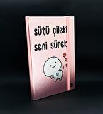 Metal Kapaklı Sütü Çilekli Tasarımlı Lastikli Defter