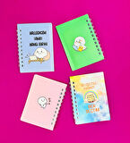 Mini 4'lü Mottolu Spiralli Defter 