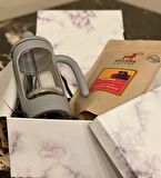 Beyaz Mermer French Press & Filitre Kahve Sevgiliye Hediye Seti