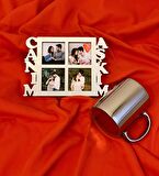 Canım Aşkım 4 Fotoğraf Standlı Mdf Gümüş Çerçeve Ve Gümüş Kupa Set