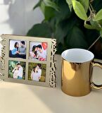 Seni Seviyorum 4 Fotoğraf Standlı Mdf Gold Çerçeve Ve Gold Kupa Set
