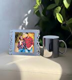 Seni Seviyorum Fotoğraf Standlı Mdf Gümüş Çerçeve Ve Gümüş Kupa Set