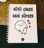 Sütü Çilekli Seni Sürekli Tasarımlı Spiralli Defter