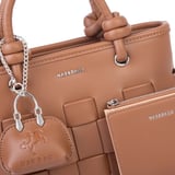 Nas Bag Mini Premium Şık Örgü Detaylı Kadın 2 li Set ve Charmlı ve Cüzdanlı  El ve Çapraz Çanta Taba