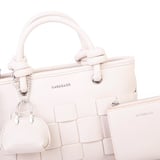 Nas Bag Mini Premium Şık Kadın 2 li Set ve Charmlı ve Cüzdanlı  El ve Çapraz Çanta Krem