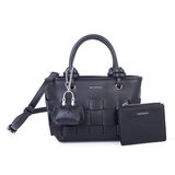 Nas Bag Mini Premium Şık Kadın 2 li Set ve Charmlı ve Cüzdanlı  El ve Çapraz Çanta Siyah