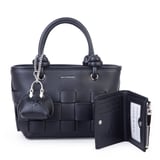 Nas Bag Mini Premium Şık Kadın 2 li Set ve Charmlı ve Cüzdanlı  El ve Çapraz Çanta Siyah