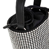 Nas Bag Kadın Çapraz  Çanta  Black White Diamond Siyah Gümüş Taşlı Silindir  Çanta