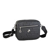 Nas Bag Kadın Çapraz Çanta Mini Cüzdanlı Ayarlanabilir Askılı Siyah Yazılı