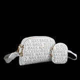 Nas Bag Kadın Mini Çapraz Çantası Beyaz  Yazılı