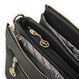 Nas Bag Kadın Çapraz Çanta Kalın Ayarlanabilir Askılı Çanta Siyah Silan (En: 26 cm,  Boy: 22 cm )