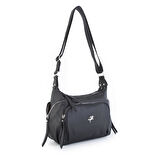 Nas Bag Kadın Çapraz Çanta Siyah Yıkamalı ( 26x21x15 cm)
