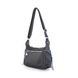 Nas Bag Kadın Çapraz Çanta Siyah Yıkamalı ( 26x21x15 cm)