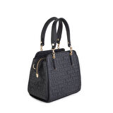 Nas Bag Kadın Sade ve Şık El ve Omuz Çantası Siyah Yazılı  (Ölçüsü:24x21x16)