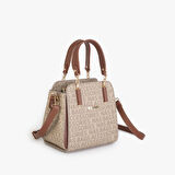 Nas Bag Kadın Sade ve Şık El ve Omuz Çantası Vizon Taba  Yazılı  (Ölçüsü:24x21x16)