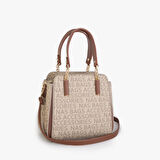 Nas Bag Kadın Sade ve Şık El ve Omuz Çantası Vizon Taba  Yazılı  (Ölçüsü:24x21x16)