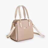 Nas Bag Kadın Sade ve Şık El ve Omuz Çantası Kum Mngo  (Ölçüsü:24x21x16)