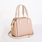 Nas Bag Kadın Sade ve Şık El ve Omuz Çantası Kum Mngo  (Ölçüsü:24x21x16)