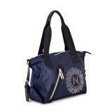 Nas Bag Kadın Taşlı Fermuarlı Şık Omuz Çantası ve Ayarlanabilir Askılı Lacivert  Simli(33x30x12 cm)