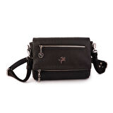 Nas Bag Kadın Çapraz Çok Cepli Spor Çanta Siyah Gofraj  (25x18x7 cm )
