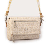 Nas Bag Kadın Çapraz Çok Cepli Spor Çanta Krem Camel Yazılı  (25x18x7 cm )