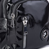 Nas Bag Kadın Dönüştürülebilir Sırt ve Omuz Çantası Şık Geniş Fermuarlı Çanta (24x31x14 cm) Siyah Krsk Rugan