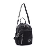 Nas Bag Kadın Dönüştürülebilir Sırt ve Omuz Çantası Şık Geniş Fermuarlı Çanta (24x31x14 cm) Siyah Simli