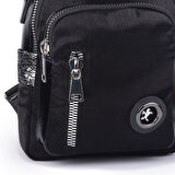 Nas Bag Kadın Dönüştürülebilir Sırt ve Omuz Çantası Şık Geniş Fermuarlı Çanta (24x31x14 cm) Siyah Simli
