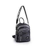 Nas Bag Kadın Dönüştürülebilir Sırt ve Omuz Çantası Şık Geniş Fermuarlı Çanta (24x31x14 cm) Gri  Simli