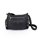 Nas Bag Kadın Çapraz Çok Gözlü Günlük Çanta Siyah  Dona ( 30x22 cm ebatlarındadır.)