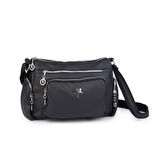 Nas Bag Kadın Çapraz Çok Gözlü Günlük Çanta Siyah  Yıkamalı ( 30x22 cm ebatlarındadır.)