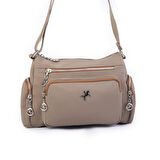 Nas Bag Kadın Çapraz Çok Gözlü Günlük Çanta Vizon Taba  Buzyy ( 30x22 cm ebatlarındadır.)