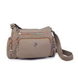 Nas Bag Kadın Çapraz Çok Gözlü Günlük Çanta Vizon Taba  Buzyy ( 30x22 cm ebatlarındadır.)