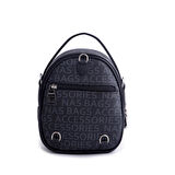 Nas Bag Mini  Kadın Sırt ,El  ve Omuz Çantası Dönüştürülebilir Tasarım Siyah Yazılı  (en:17cm ;boy :22cm) 