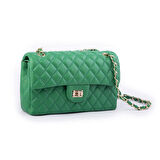 Nas Bag Kadın Çapraz Çanta Büyük Boy Zincirli Kapitone Çim Yeşili Nova (en:26 ; boy:16 cm ) 