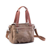 Nas Bag Kadın Çanta Omuz El ve Çapraz Çanta Çok Gözlü Vizon Taba King (en:37 cm ; boy:24 cm )