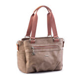 Nas Bag Kadın Çanta Omuz El ve Çapraz Çanta Çok Gözlü Vizon Taba King (en:37 cm ; boy:24 cm )