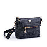 Nas Bag Kadın Postacı Çapraz Çanta Siyah Yazılı (en 25 cm ; boy 22 cm )