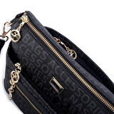 Nas Bag Kadın Postacı Çapraz Çanta Siyah Yazılı (en 25 cm ; boy 22 cm )