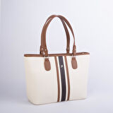 Nas Bag Kadın Omuz Çantası Spor Şık Ayarlanabilir Omuz Askılı Krem Taba Kahve Lacst (33x27x12 cm )