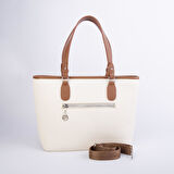 Nas Bag Kadın Omuz Çantası Spor Şık Ayarlanabilir Omuz Askılı Krem Taba Kahve Lacst (33x27x12 cm )