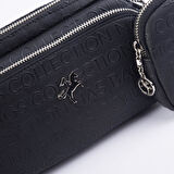 Nas Bag Mini Kadın Çapraz Mini Cüzdanlı At Amblemli Siyah Gofraj (eni :20 cm ; boy 14 cm)