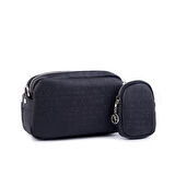 Nas Bag Mini Kadın Çapraz Mini Cüzdanlı At Amblemli Siyah Gofraj (eni :20 cm ; boy 14 cm)