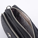 Nas Bag Mini Kadın Çapraz Mini Cüzdanlı At Amblemli Siyah Gofraj (eni :20 cm ; boy 14 cm)